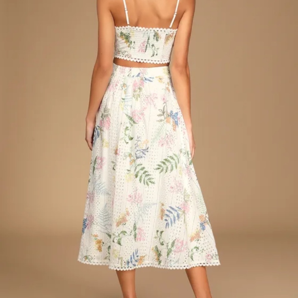 Lulu’s Sweet At Heart White Floral Embroidered Two-Piece Midi Dress NWT UNOPENED - Picture 3 of 7